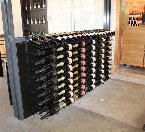 Wine bottle rack at winery