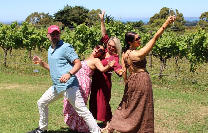 3 Women And A Man Tasting Wines At A Vineyard In Yarra Valley Winery