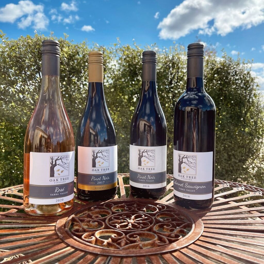 4 wine bottles at Oak Tree Vineyard