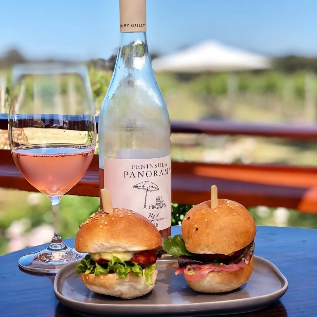 Rose Wine Bottle Foods At Stumpy Gully In Mornington Peninsula Wineries
