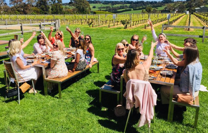 Many Girls Cheering A Wine Glass On Their Wine Tour In Gippsland